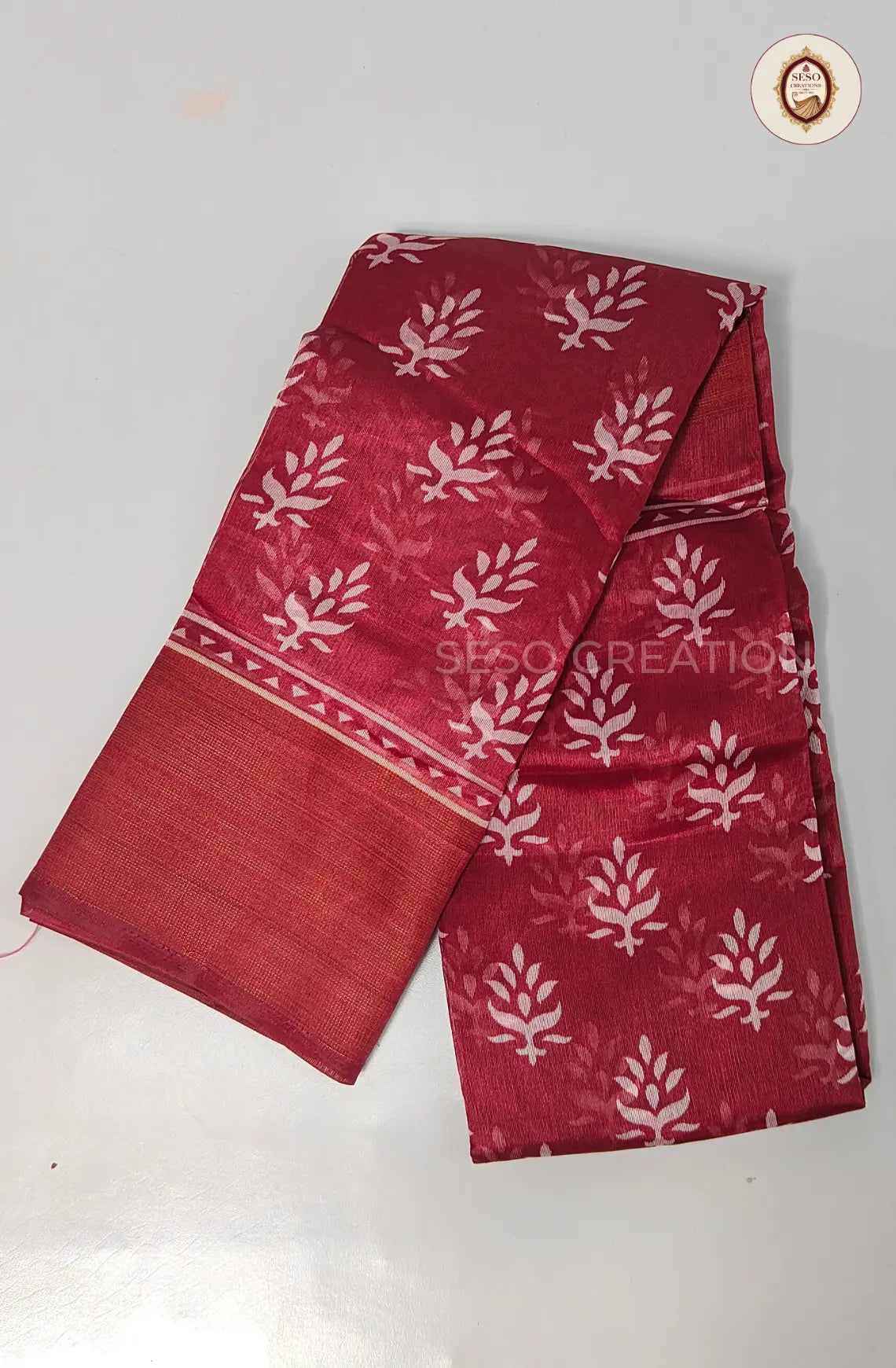 Fancy Saree with Printed Pattern - Maroon