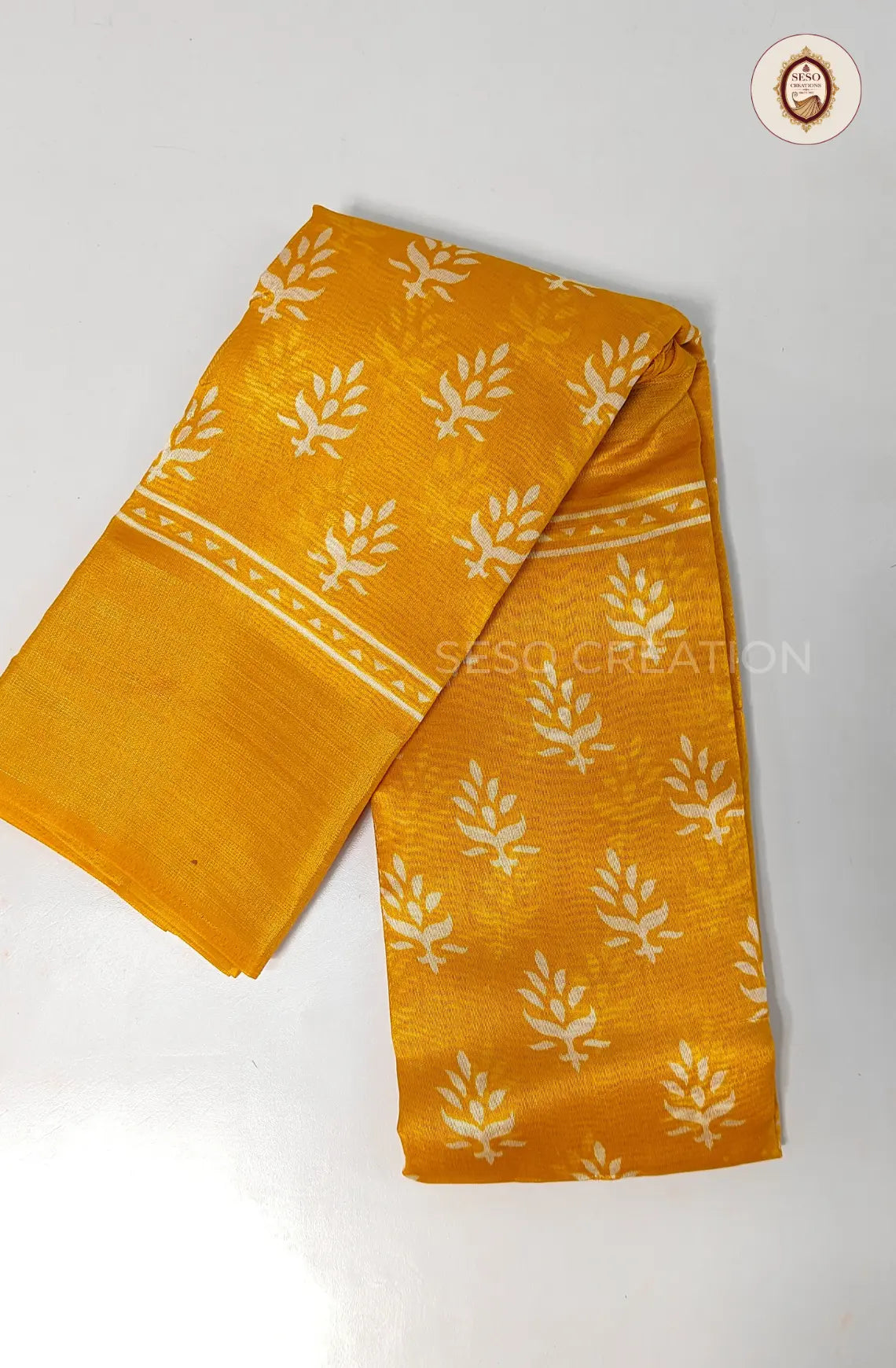 Fancy Saree with Printed Pattern - Yellow