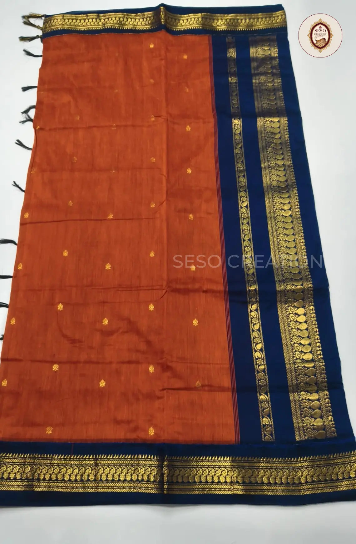 Premium Kalyani Cotton With Korvai Border - Orange