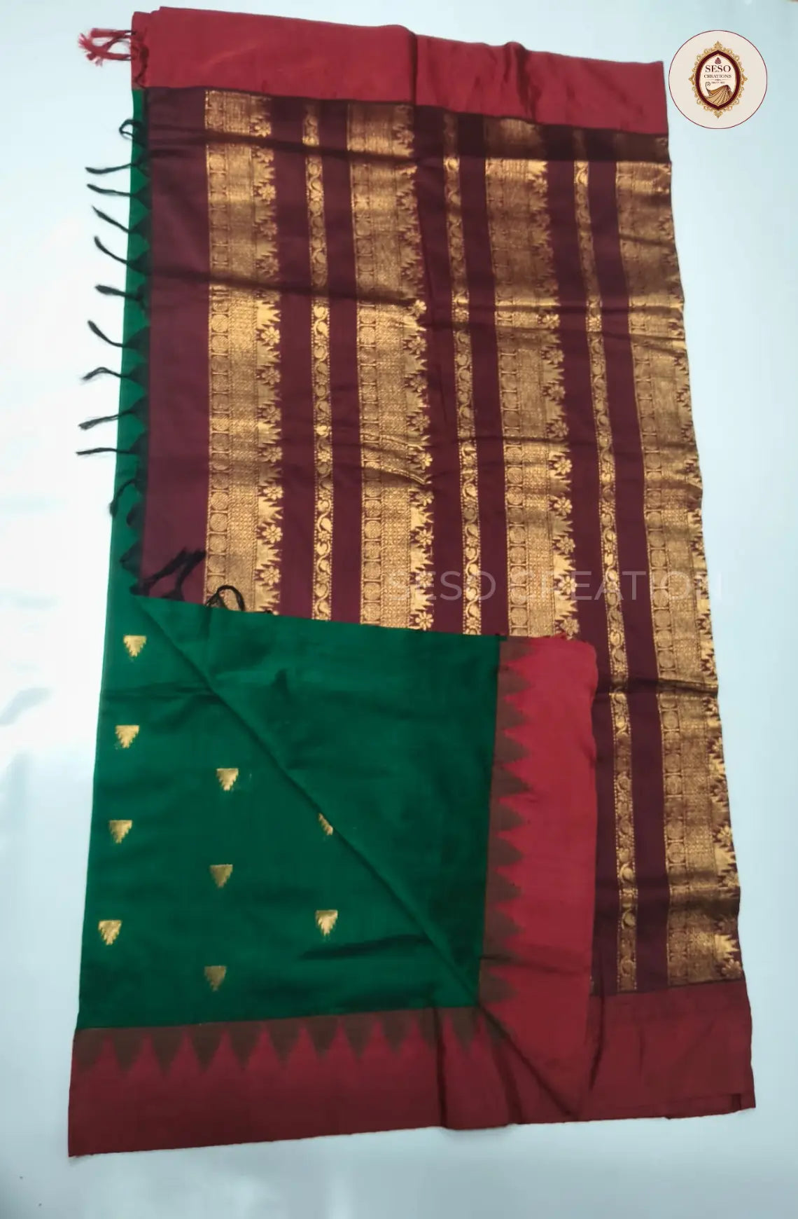 Premium Kalyani Cotton With Korvai Border - Green