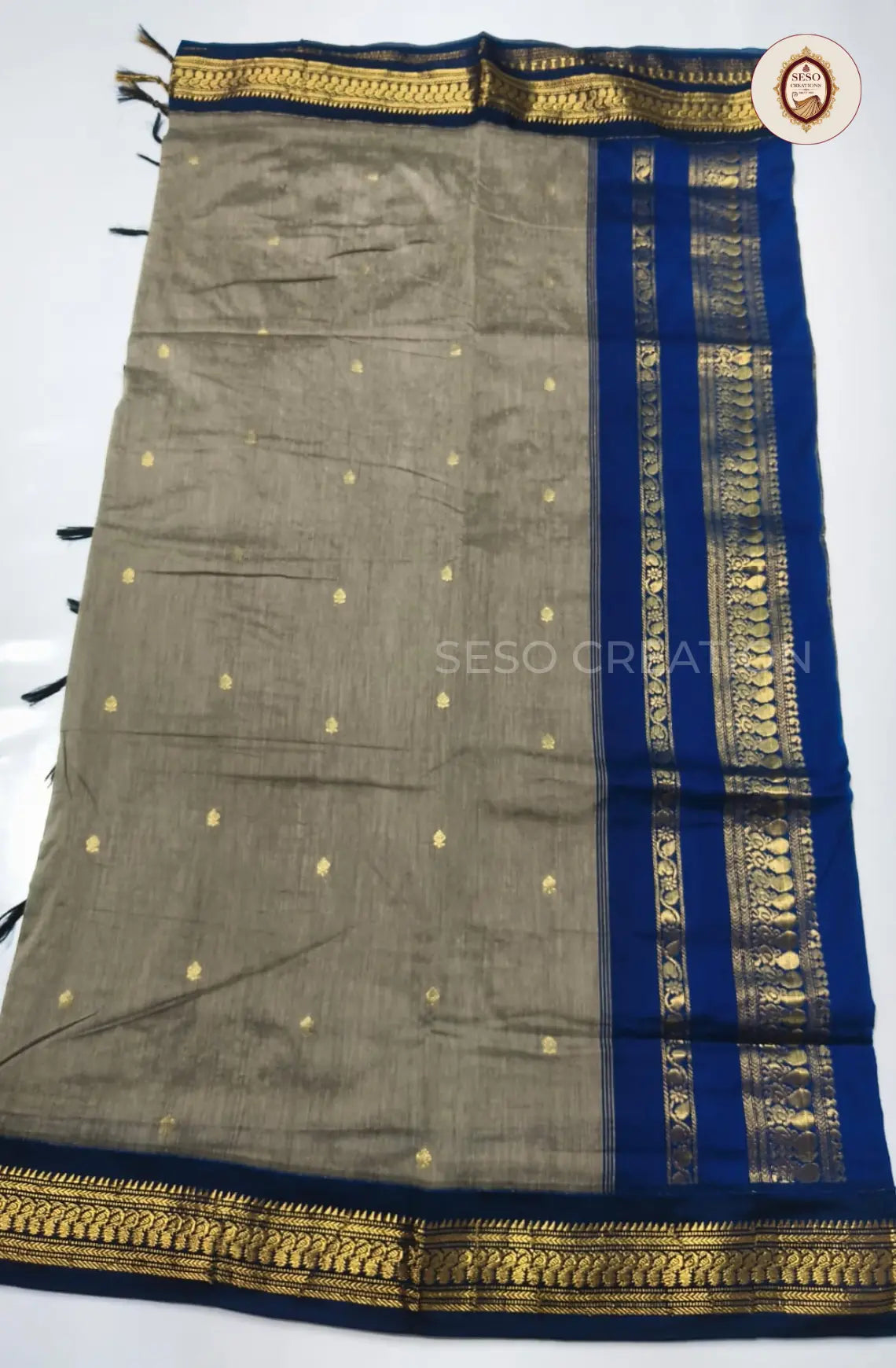 Premium Kalyani Cotton With Korvai Border - Grey