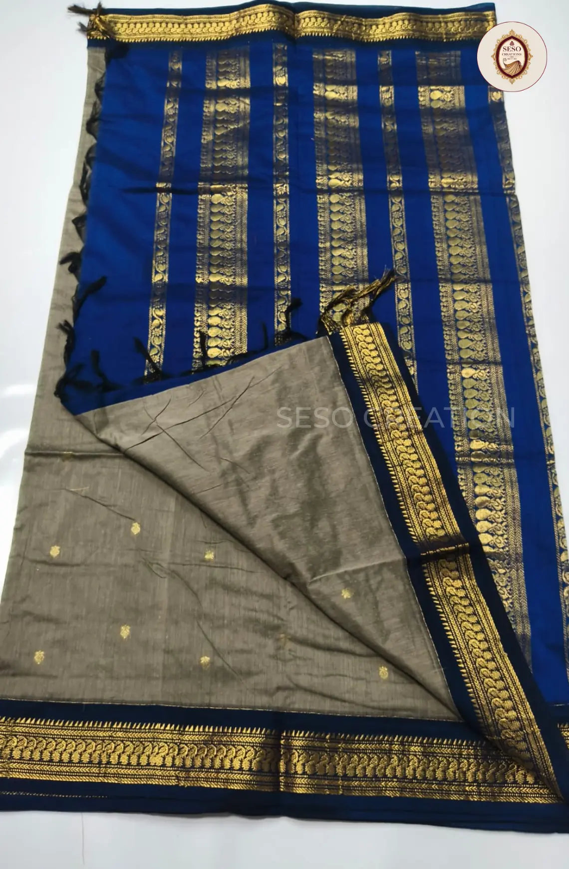 Premium Kalyani Cotton With Korvai Border - Grey