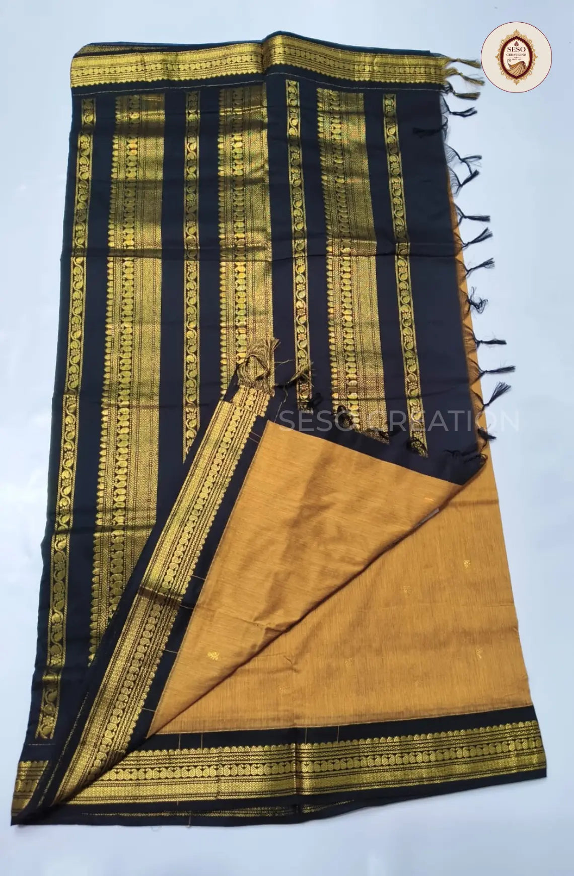 Premium Kalyani Cotton With Korvai Border - Mustard