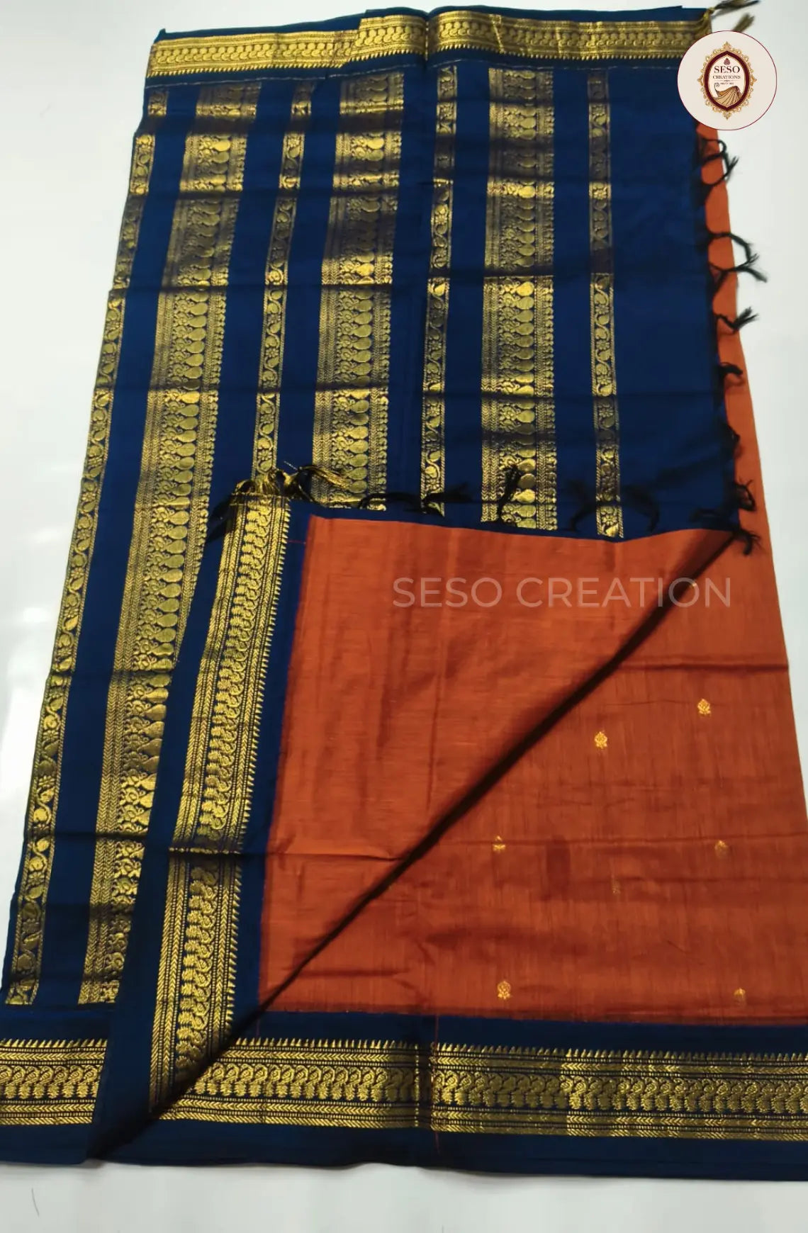 Premium Kalyani Cotton With Korvai Border - Orange