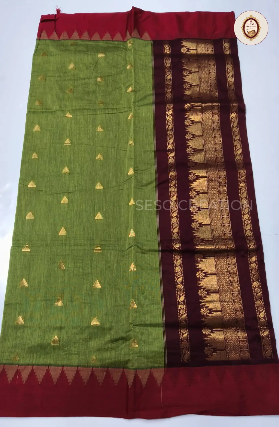 Premium Kalyani Cotton With Korvai Border - Parrot Green