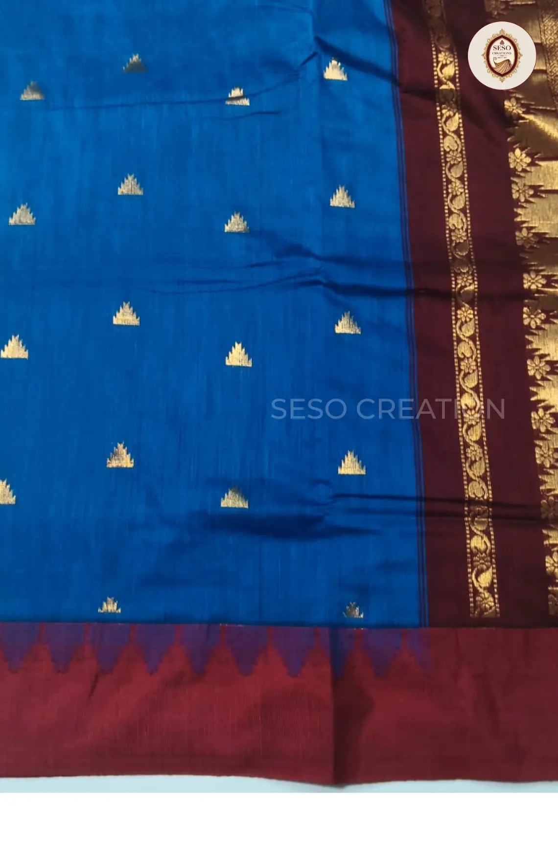 Premium Kalyani Cotton With Korvai Border - Royal Blue