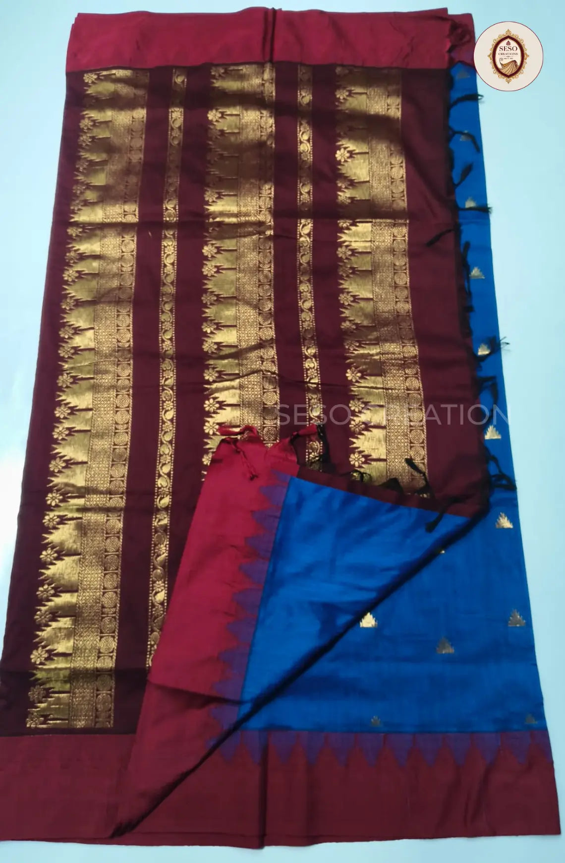 Premium Kalyani Cotton With Korvai Border - Royal Blue