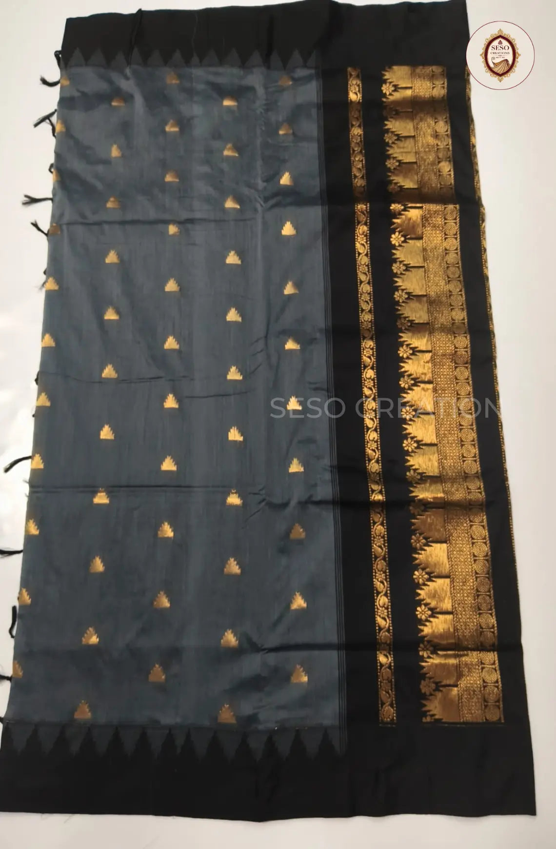 Premium Kalyani Cotton With Korvai Border - Steel Grey