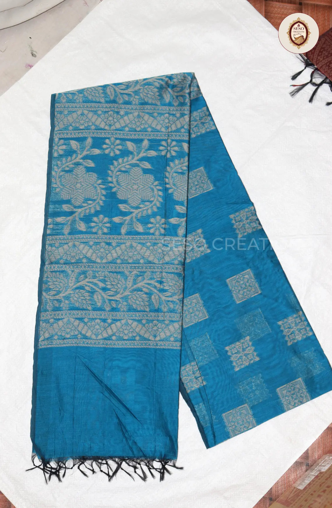 Kota Cotton Saree with Jute Butta Work - Mayil