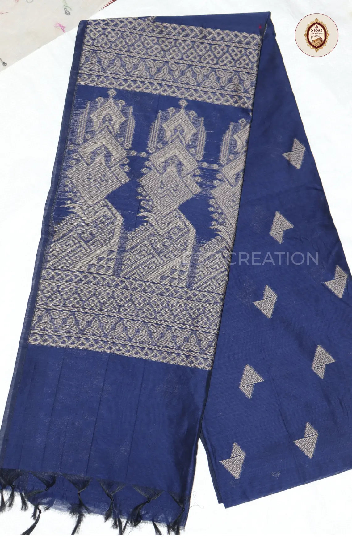 Kota Cotton Saree with Jute Butta Work - Navy Blue