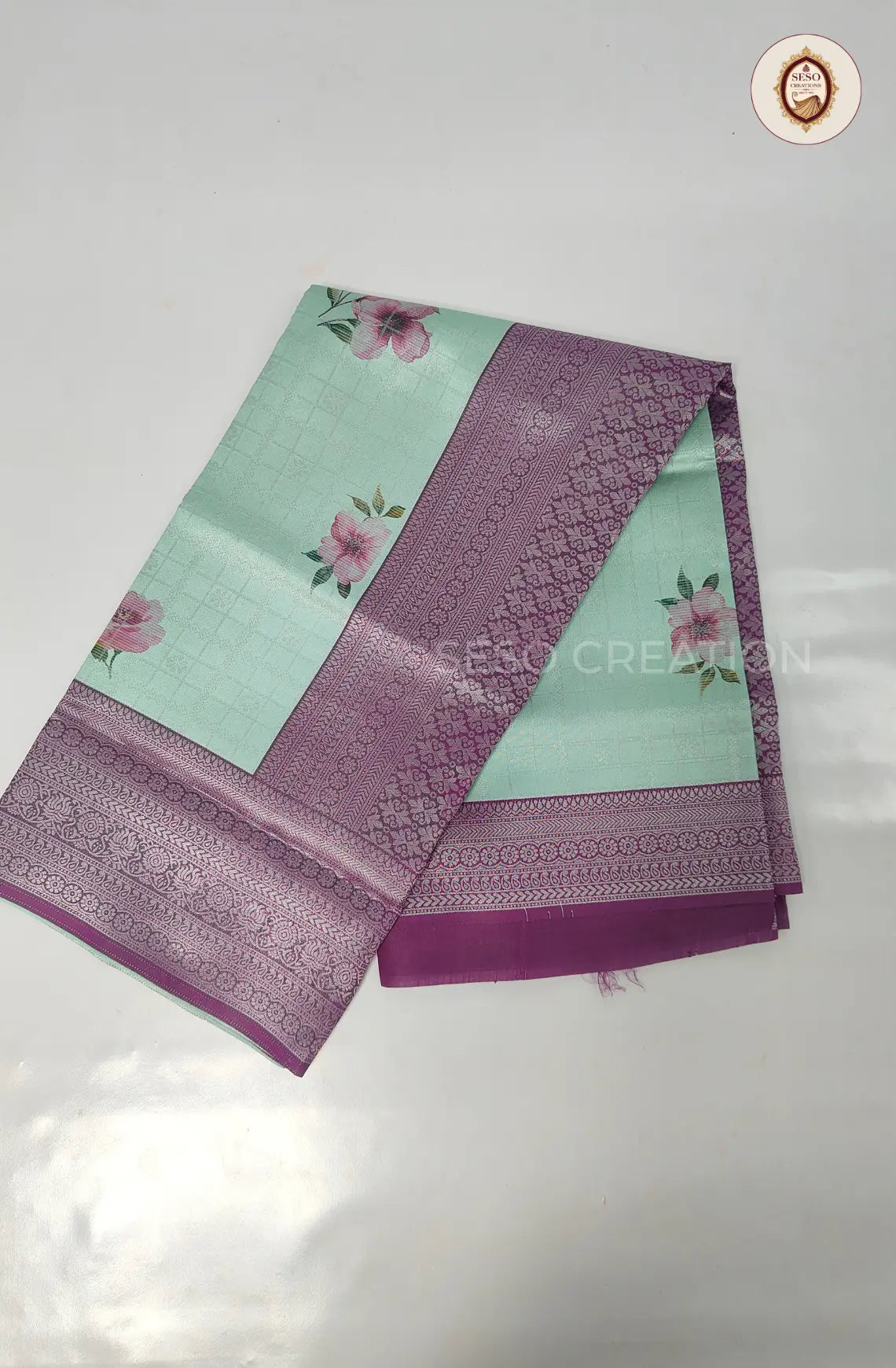 Kubera Soft Silk Printed Saree - Sky Blue