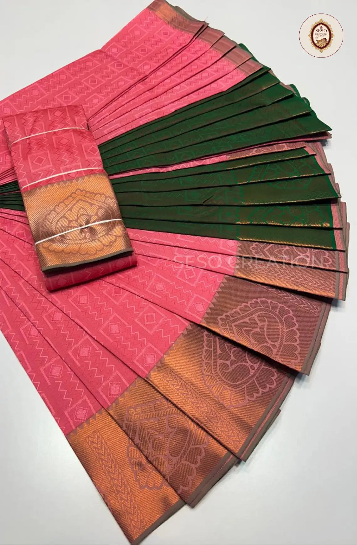 Pavithra Plain Emboss Semi Silk Saree - Pink