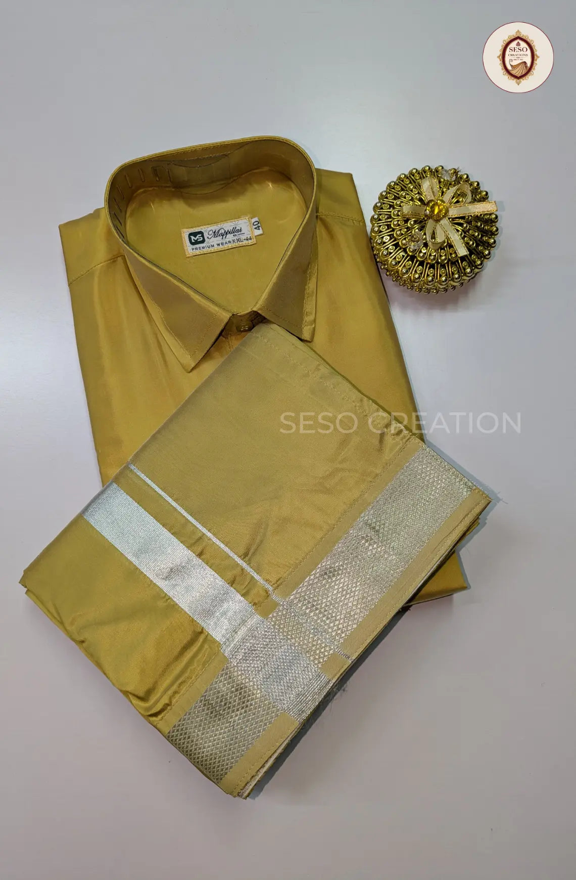 Premium Japan Silk Dhoti Set with Silver Zari - Jari Gold