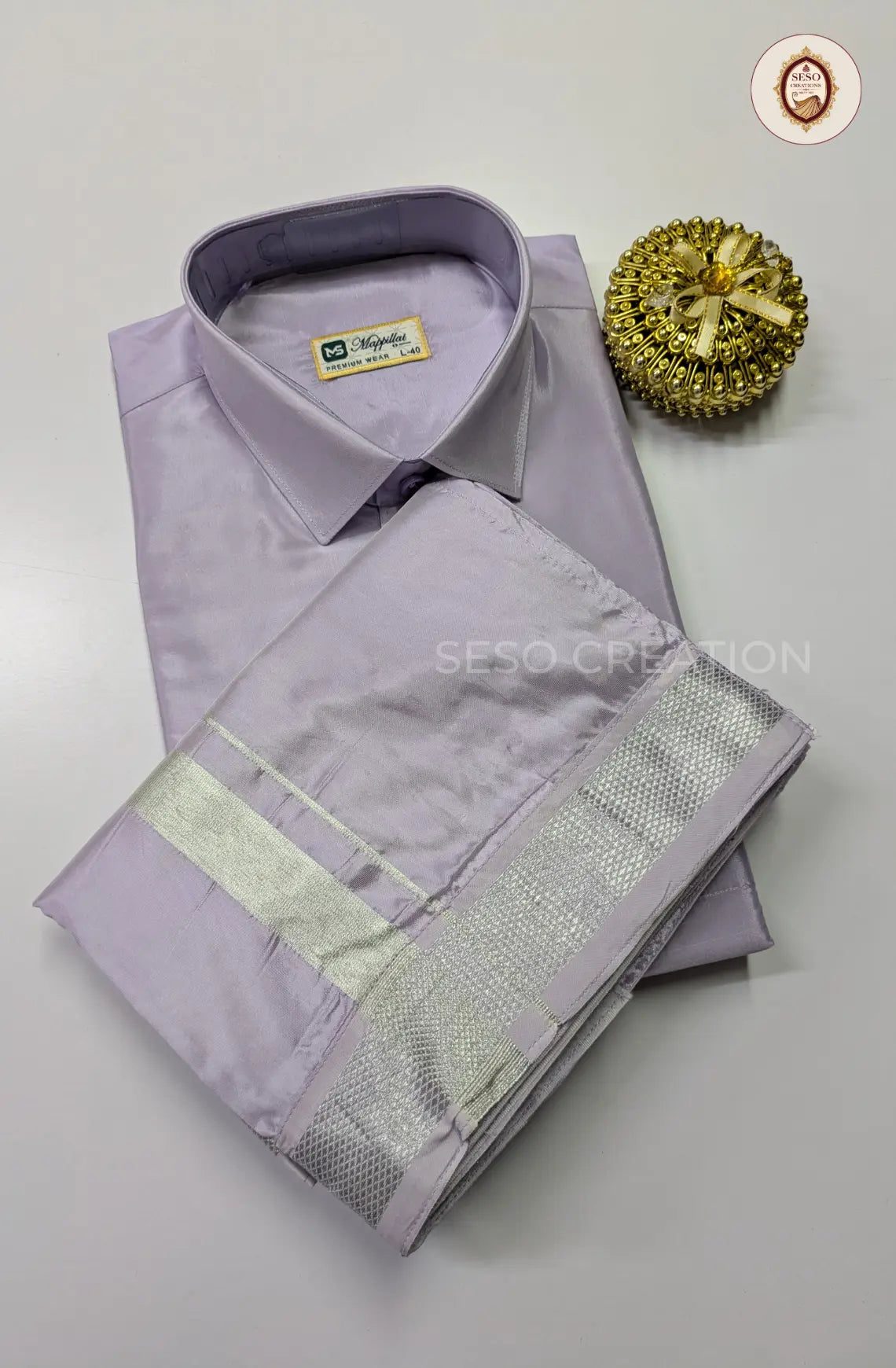 Premium Japan Silk Dhoti Set with Silver Zari - Lavender