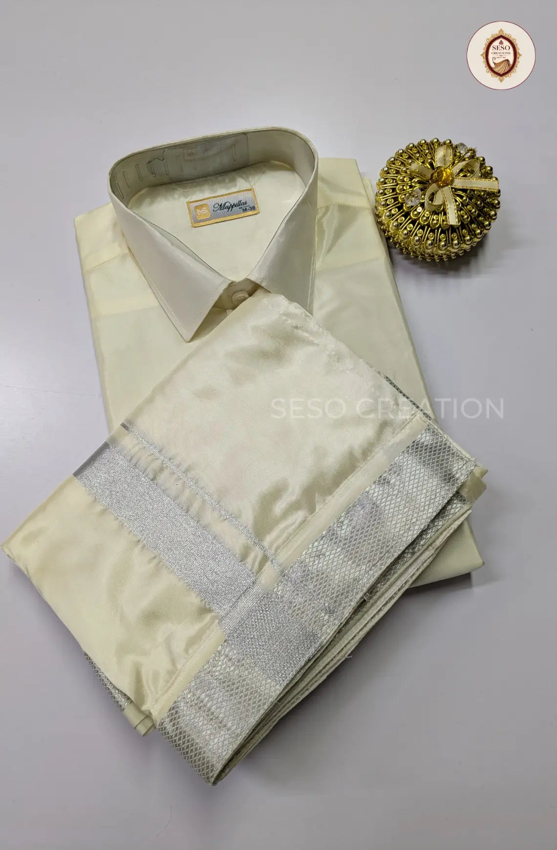 Premium Japan Silk Dhoti Set with Silver Zari - Off White