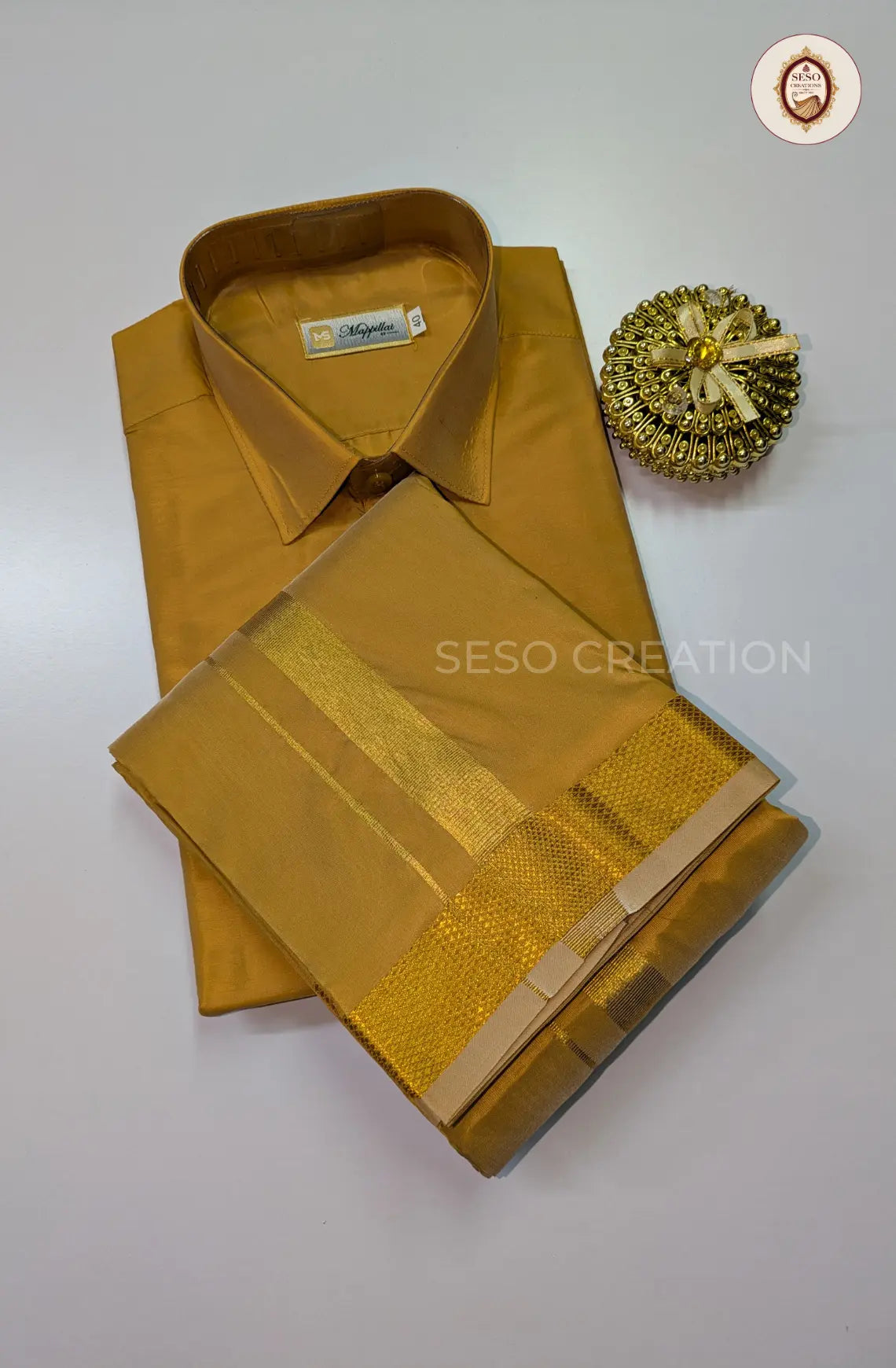 Premium Japan Silk Dhoti Set with Gold Zari - Jari Gold
