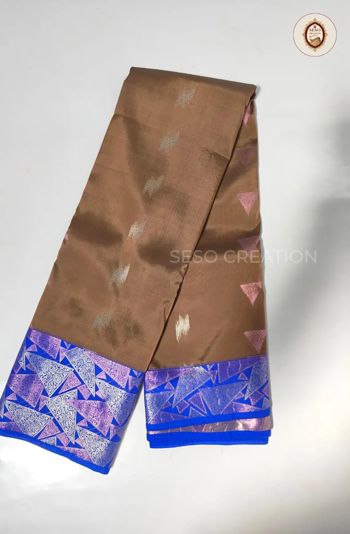 Semi Art Silk with Meena Border - Brown