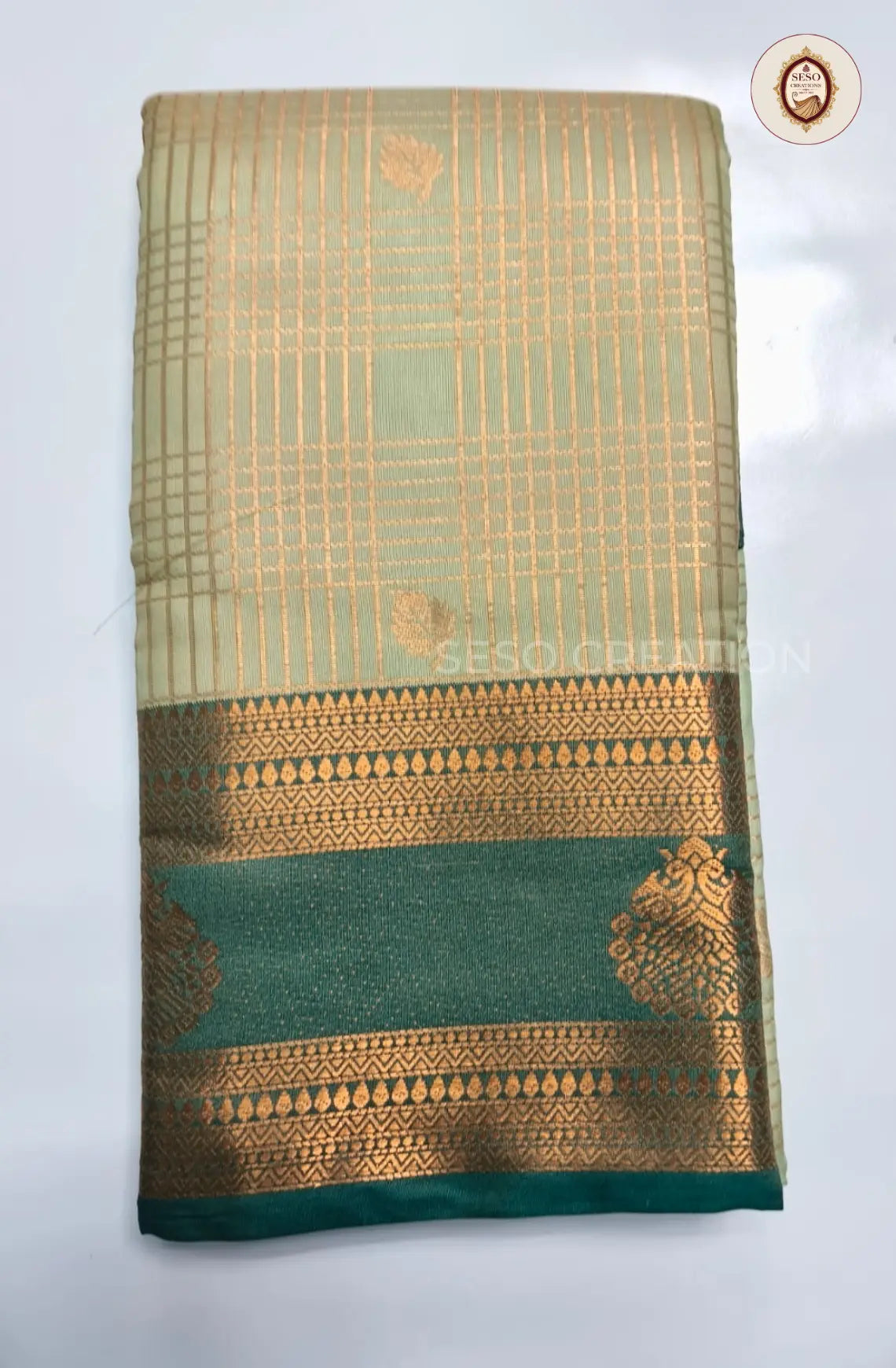 Semi Soft Silk Checked Saree - Light Pista
