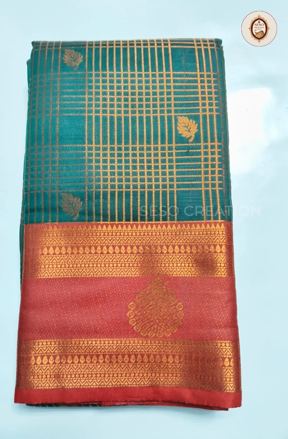Semi Soft Silk Checked Saree  - Mayil