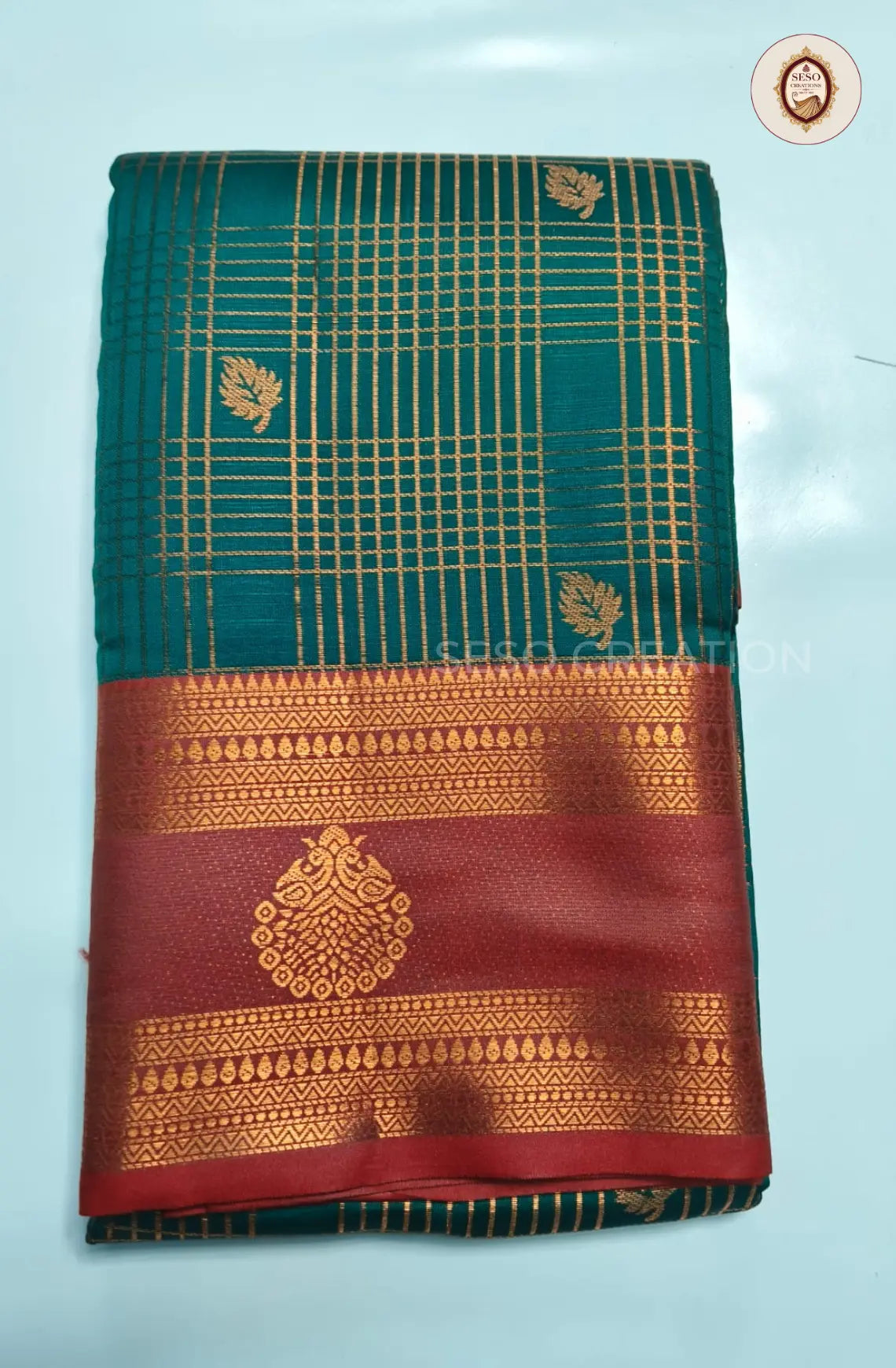 Semi Soft Silk Checked Saree  - Mayil