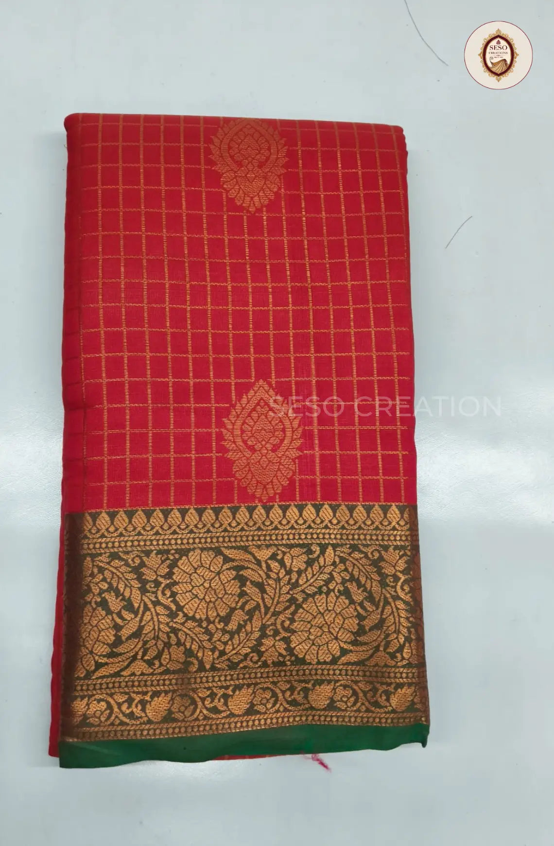 Semi Soft Silk Checked Saree with Big Butta - Red