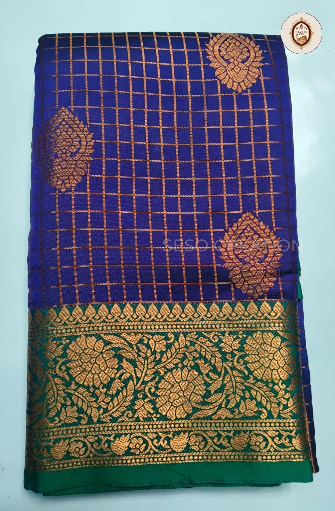 Semi Soft Silk Checked Saree  with Big Butta - Violet