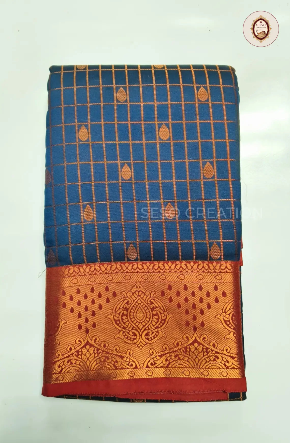 Semi Soft Silk Checked Saree with Small Butta - Dark Blue