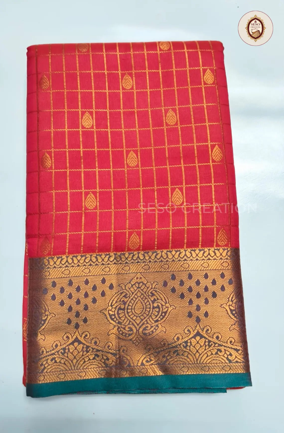Semi Soft Silk Checked Saree with Small Butta - Red