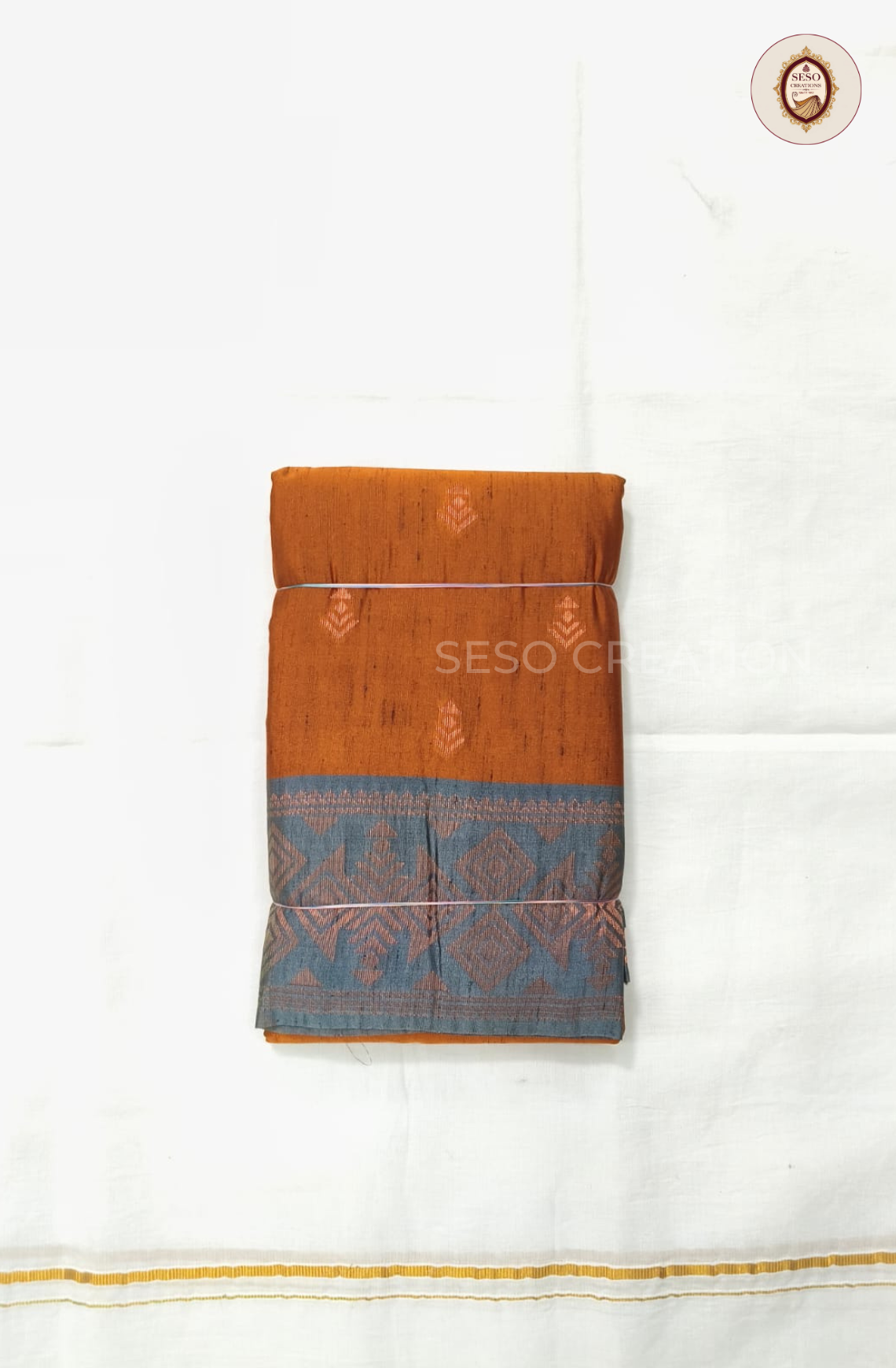Semi Soft Silk Slub Saree with Butta Work - Orange