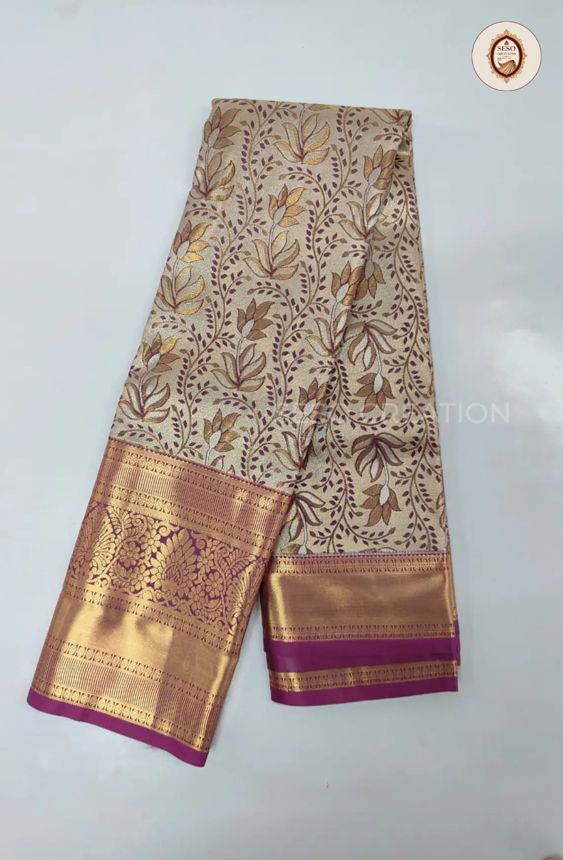 Semi Silk Tissue Saree - Coffee