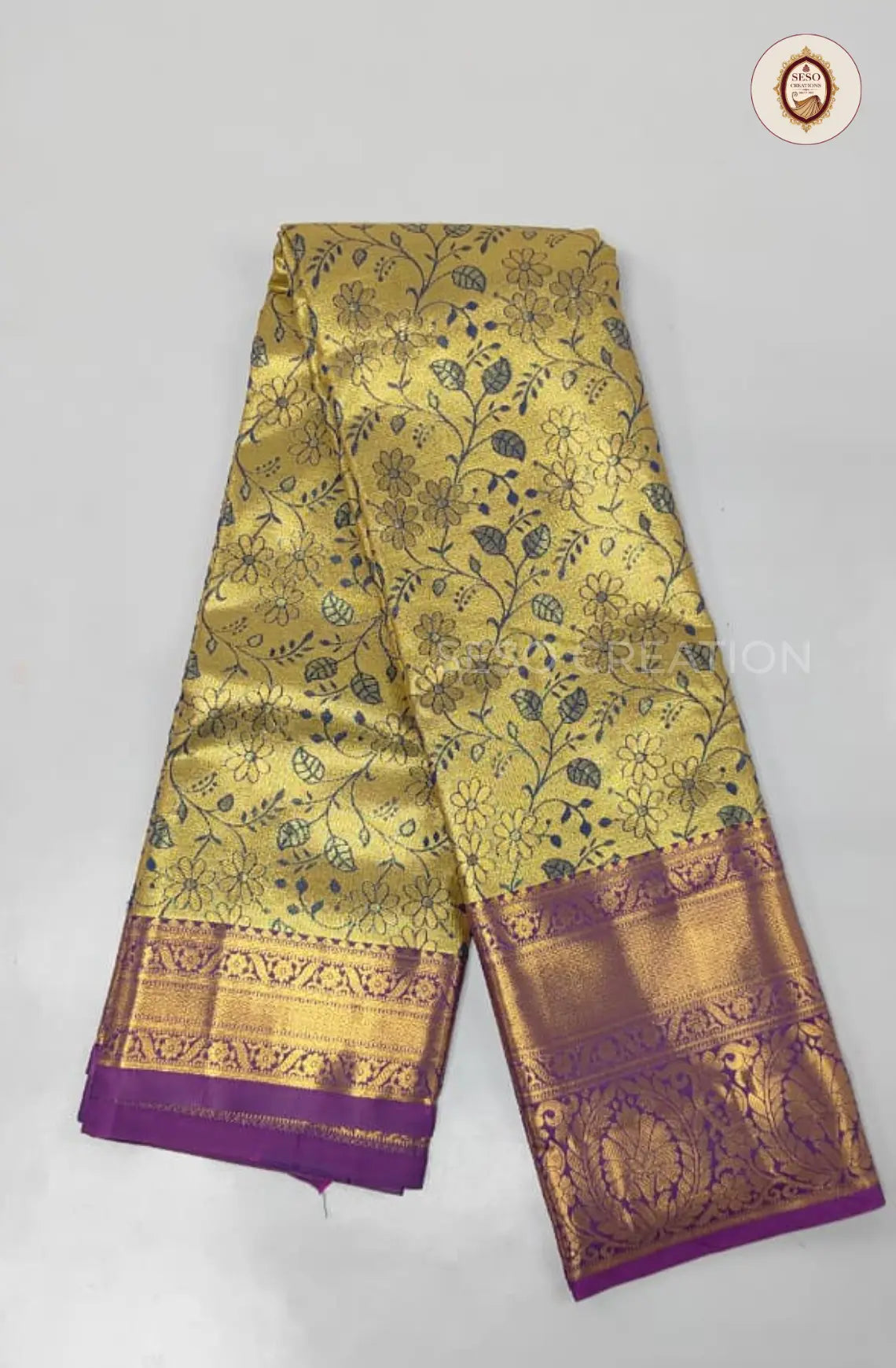 Semi Silk Tissue Saree - Zari Gold