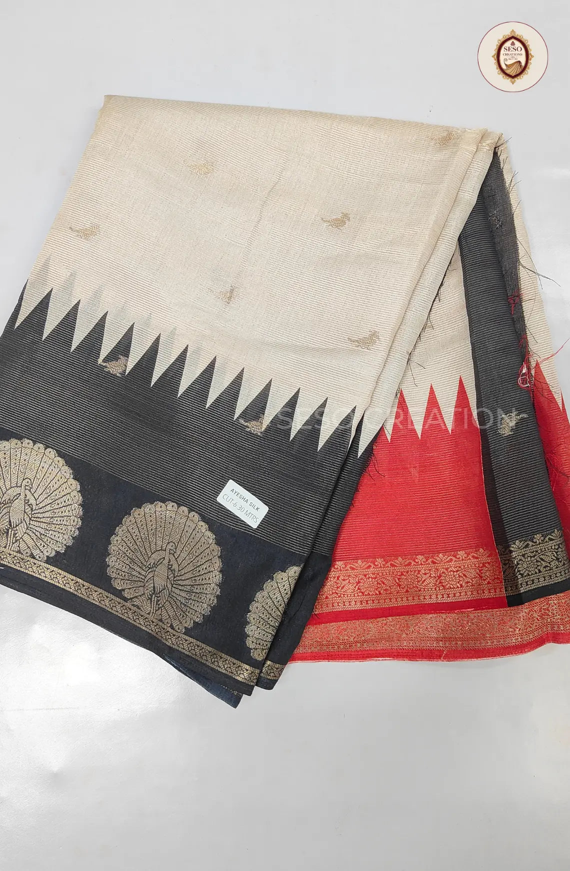 Aayeesha Soft Silk Saree - Off White with Black