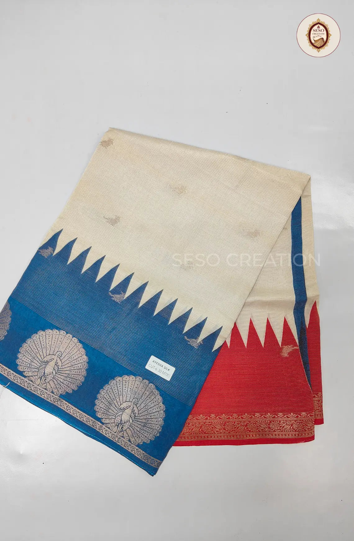 Aayeesha Soft Silk Saree - Off White with Blue