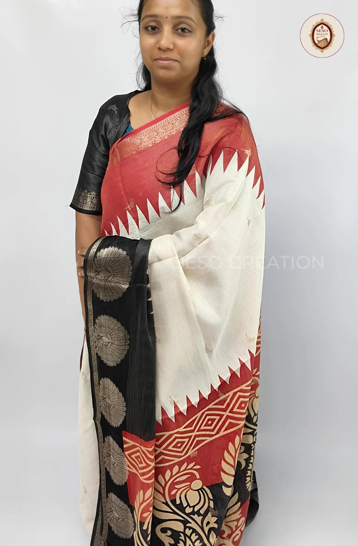 Aayeesha Soft Silk Saree - Off White with Black