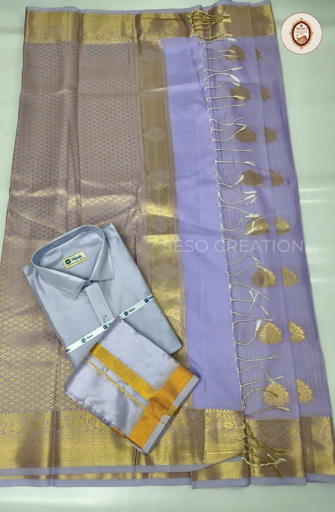 Premium Couple Combo Set with Gold Zari - Lavender