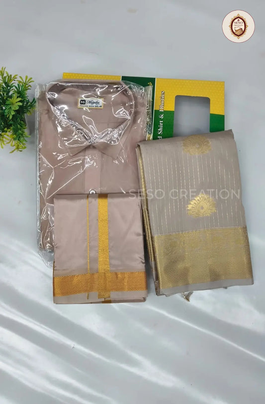 Premium Couple Combo Set with Gold Zari - Sandstone