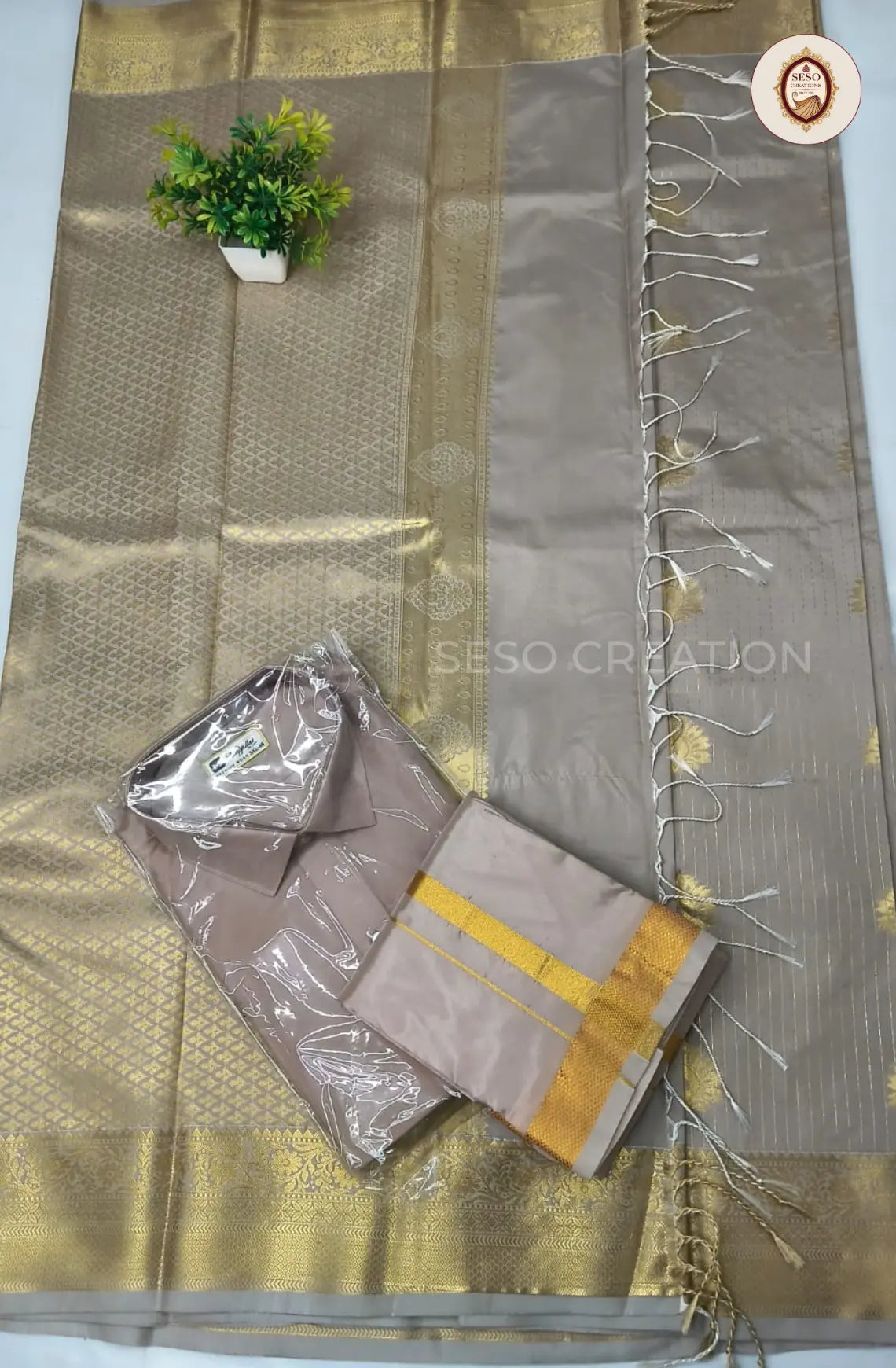 Premium Couple Combo Set with Gold Zari - Sandstone