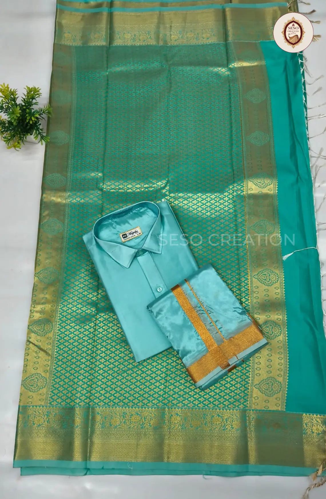 Premium Couple Combo Set with Gold Zari - Rama