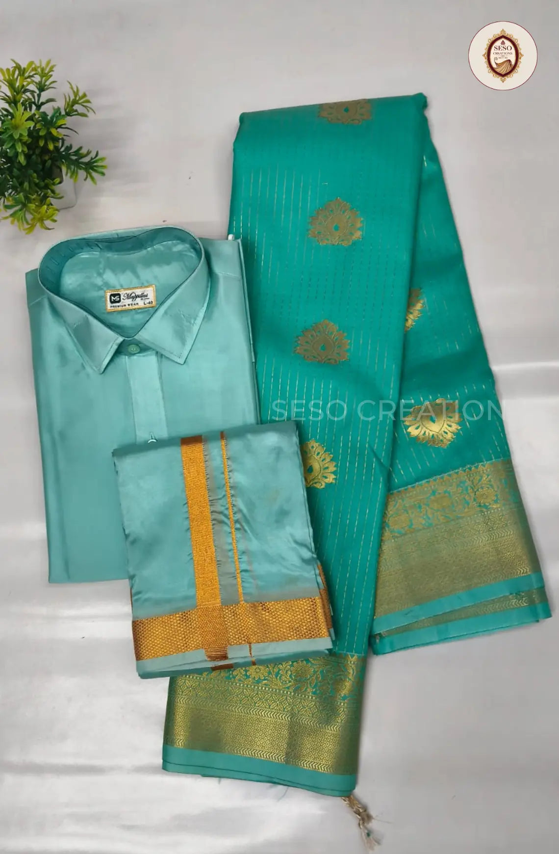 Premium Couple Combo Set with Gold Zari - Rama