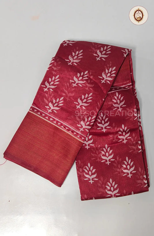 Fancy Saree with Printed Pattern - Maroon