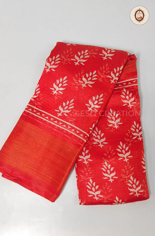 Fancy Saree with Printed Pattern - Red