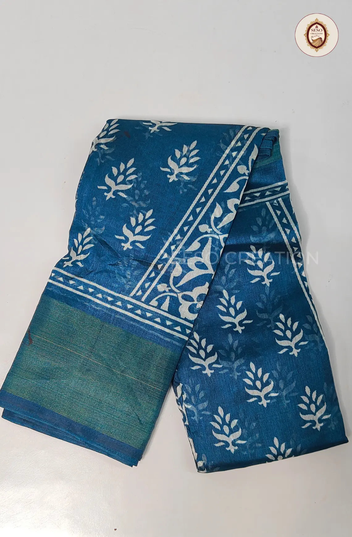 Fancy Saree with Printed Pattern - Royal Blue
