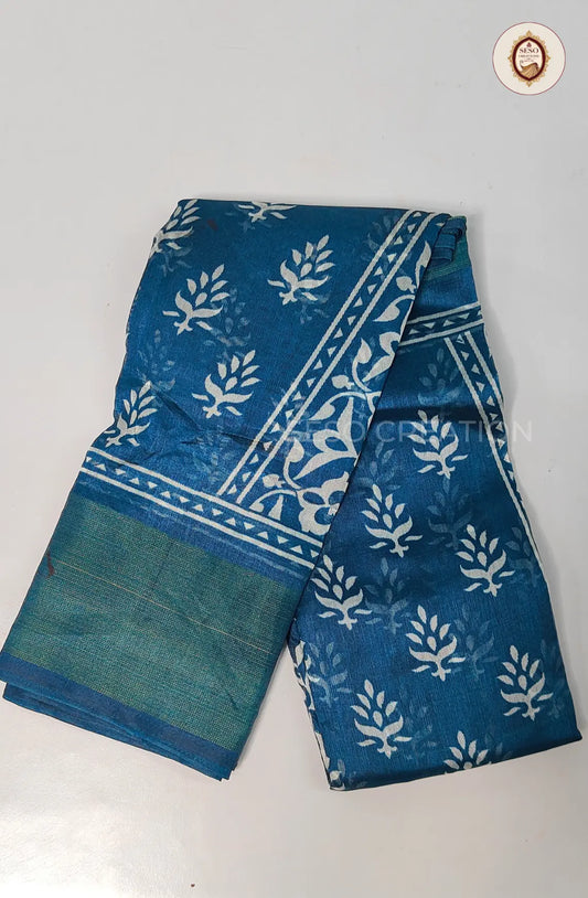 Fancy Saree with Printed Pattern - Royal Blue