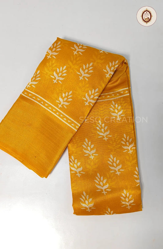 Fancy Saree with Printed Pattern - Yellow
