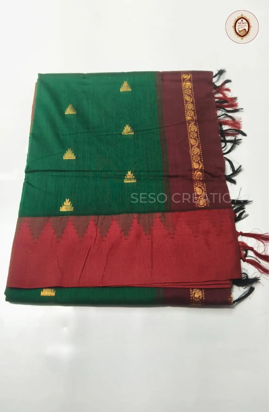 Premium Kalyani Cotton With Korvai Border - Green