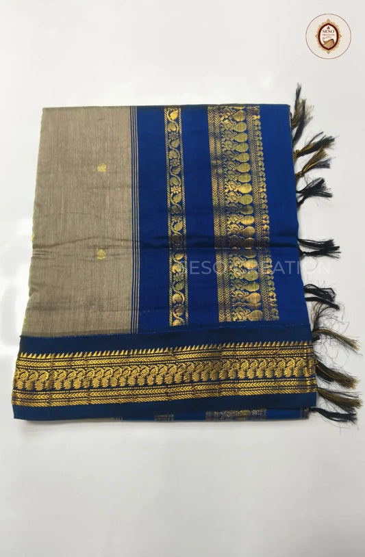 Premium Kalyani Cotton With Korvai Border - Grey