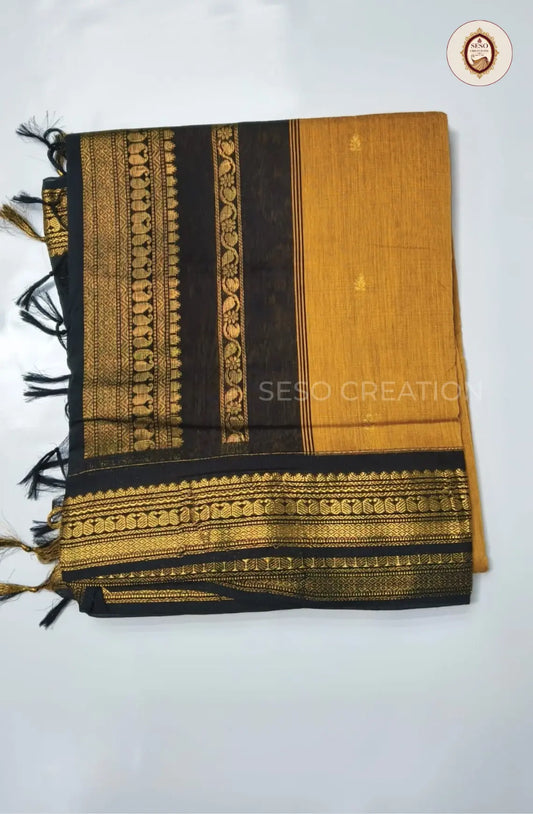 Premium Kalyani Cotton With Korvai Border - Mustard