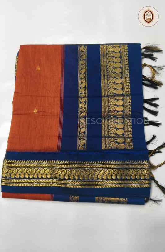 Premium Kalyani Cotton With Korvai Border - Orange