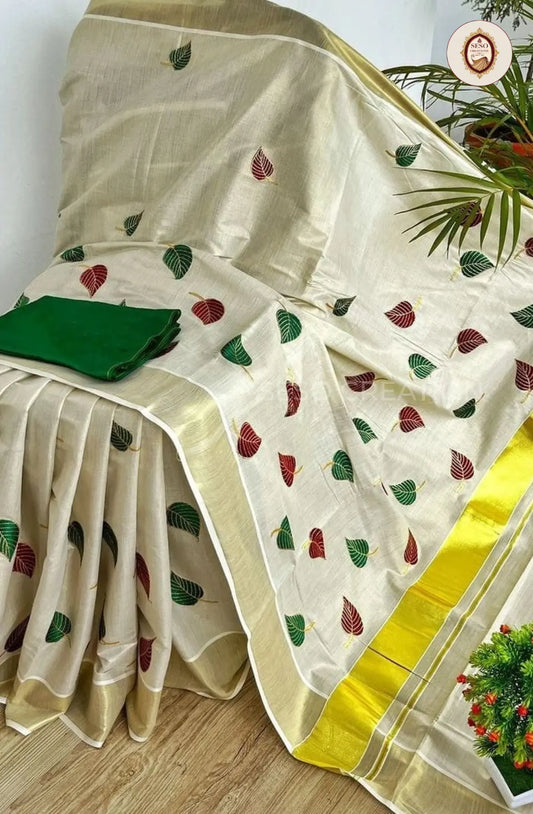 Kerala Special Tissue Saree with Embroidery - Tussar