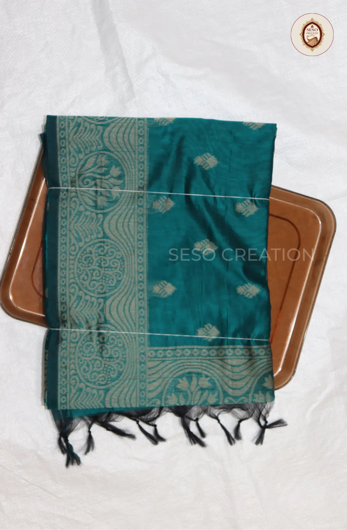 Kota Cotton Saree with Jute Butta Work - Black with Rexona